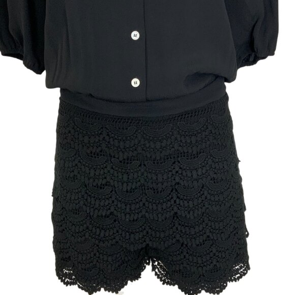 Maje Playsuit Romper 38 US/M Noir Black Lace Tiered Low Cut Back Short Sleeve - Picture 8 of 12